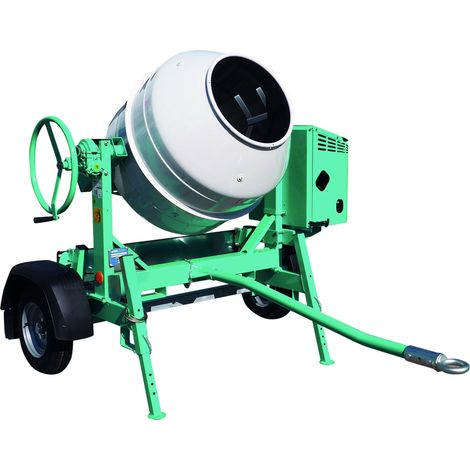 Imer – Bétonnière thermique tractable 345L – Moteur WORMS EX 17, 4.2 kW – Cuve en acier traité – Roues gonflables tout-terrain