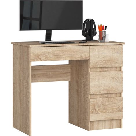 Akord – Bureau droit 90 cm en chêne sonoma – 4 tiroirs – Dimensions 90x50x77 cm – Panneau stratifié de haute qualité – Pour bureau à domicile
