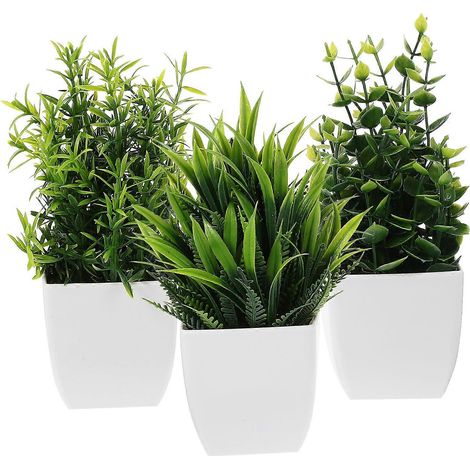 Lot de 3 petites plantes artificielles en pot, style assorti, pour la maison ou le bureau.-16.00X7.00X7.00CM-Green