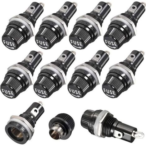 10 pièces 5 x 20mm Porte Fusible AC 10A 250V Noir Porte Fusible à Capuchon à Vis, Porte Fusible à Capuchon à Vis Monté sur Panneau (1/4)