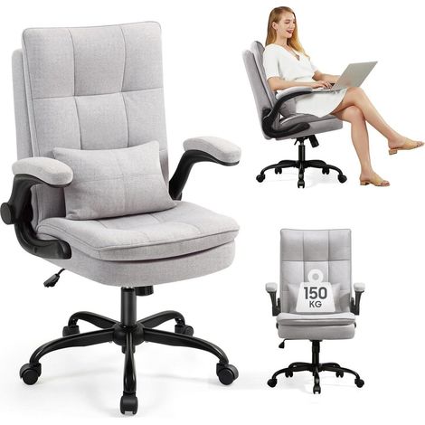 Bürostuhl Ergonomisch Hochklappbare Armlehne & Hohe Rückenlehne 150 kg Grau (1/5)