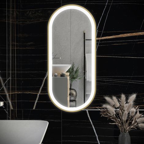 RAK Picture Brushed Gold 550mm x 1000mm Oval Illuminated LED Mirror - RAKPICOVBG5002 (1/2)