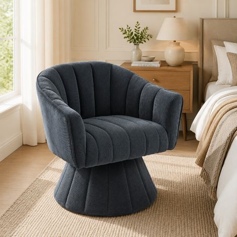 Ergonomischer 360° Drehstuhl mit Armlehnen für Home-Office und Wohnzimmer, gepolsterter Schreibtischstuhl aus Cord, 70x66x72 cm, Dunkelgrau (1/5)