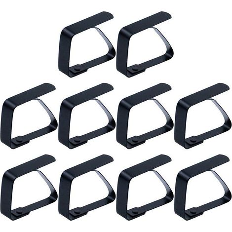 Lot de 10 pinces à nappe en acier inoxydable, noires, pour tables jusqu'à 5 cm d'épaisseur (1/5)