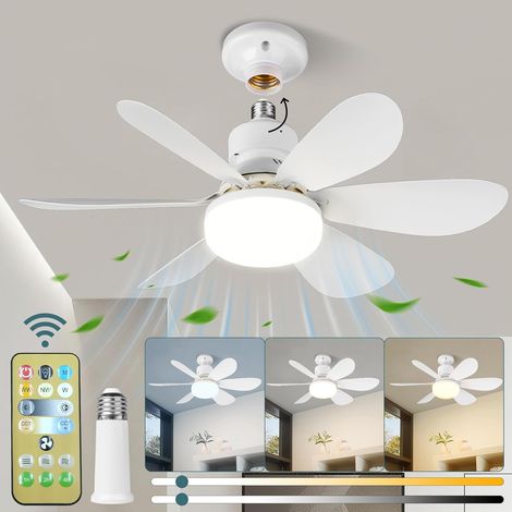 Ventilateur de plafond avec lumière, 20,4 pouces à visser, télécommande, 40 W à intensité variable, pour garage, salle de bain, cham (1/5)