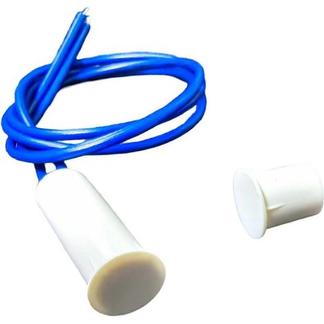 Interrupteurs magnétiques câblés 110-220 V compatibles avec les systèmes d'alarme antivol. Interrupteurs magnétiques encastrés câblés NF/NO pour fenêtres et portes, blancs. (1/5)