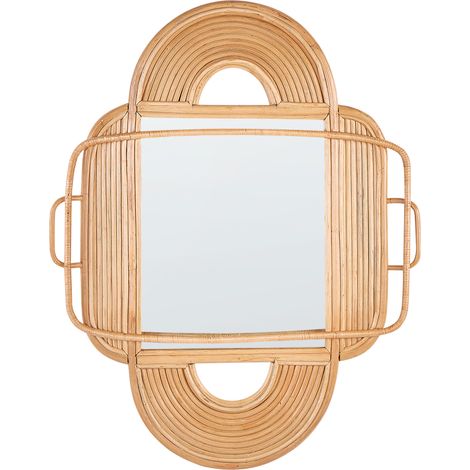 Espejo de pared decorativo con forma ovalada marco de ratán de madera natural 70 x 90 cm Alcorn