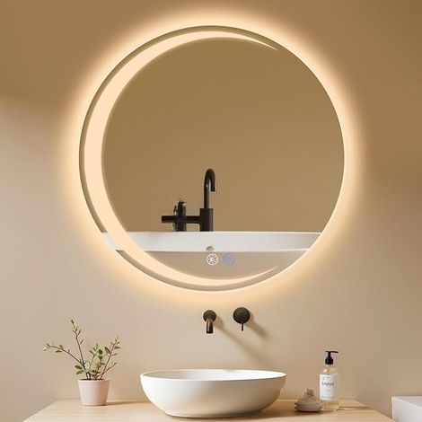 GBLY Spiegel mit Beleuchtung Badspiegel - Wandspiegel Rund 80cm LED IP44 Runder Badezimmerspiegel mit Touch - Schalter und Entfogger - Funktion Bad Spiegel mit Licht Dimmbar für Badezimmer (1/5)