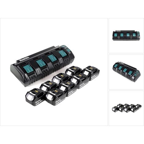 Kit alimentatore Makita 18 V con caricabatterie quadruplo DC 18 SF + 8 batterie BL1840B da 4,0 Ah