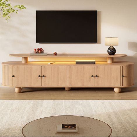 TV-Board mit 2 Ebenen 180 x 40 x 48 cm, LED-Ambientebeleuchtung, MDF natur HAVRYA (1/5)