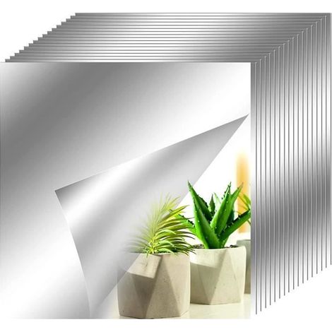 Autocollant Miroir - 18Pcs - Argenté - 15x15 cm - Décoratif Intérieur (1/4)