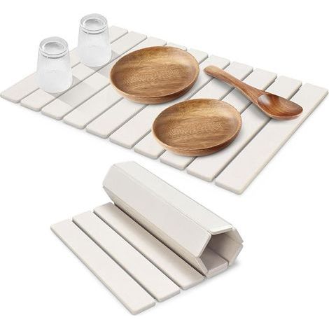 Tapis de séchage en pierre pour comptoir de cuisine, Tapis de séchage instantané egouttoir diatomite, tapis de séchage pliable et super absorbant pour Vaisselle et Tasses (Blanc, 6039cm) (1/5)