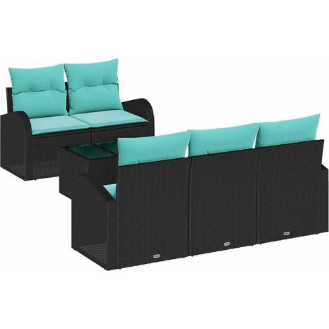Garden Sofa Set with Cushion Manual 6 pcs Black and Turquoise vidaXL (1/5)