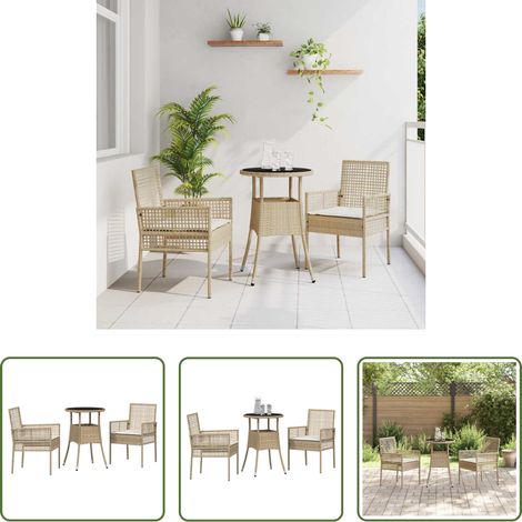 vidaXL Garten Tisch - Garten Essgruppe 3 pcs Beige Poly-Rattan (1/5)