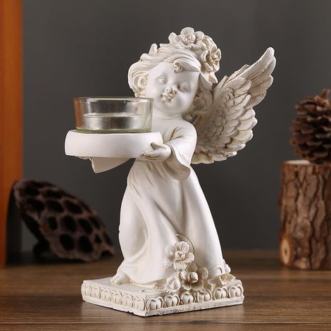 Bougeoir ange en résine, bougeoir avec petite statue décorative, porte-bougie décoratif (179,57,5 cm)