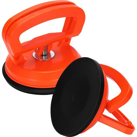 2x Ventouse capacité de levage 50kg, Ventouse Sous Vide avec Antidérapant Poignée pour Transporter des Vitres, Carrelage, Verre, Stratifié, Diamètre 118 mm, orange (1/5)