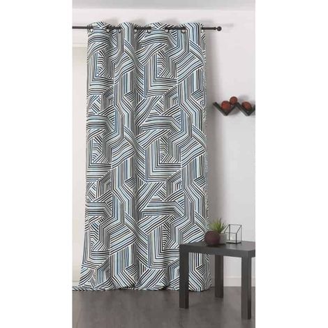 Rideau déco motif rayures bleu - 135x250cm - Bleu (1/2)