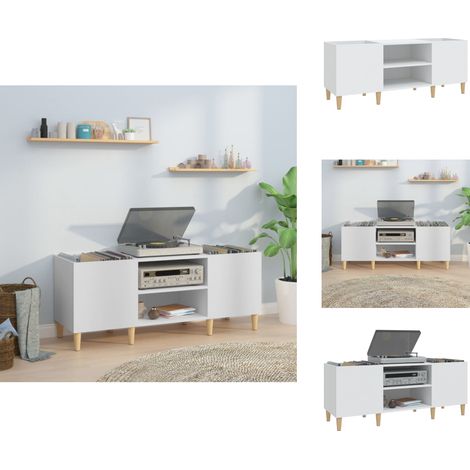 Plattenschrank Weiß 121x38x48 cm Holzwerkstoff - Plattenspeicher - Vinylregal - Schallplattenregale - HiFi Möbel - Wohnraumgestaltung (1/5)
