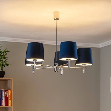 [NEUWERTIG] B-Ware Argon Hängeleuchte Pendelleuchte Bono Leuchte Chrom Blau Velours Stahl E27 Led
