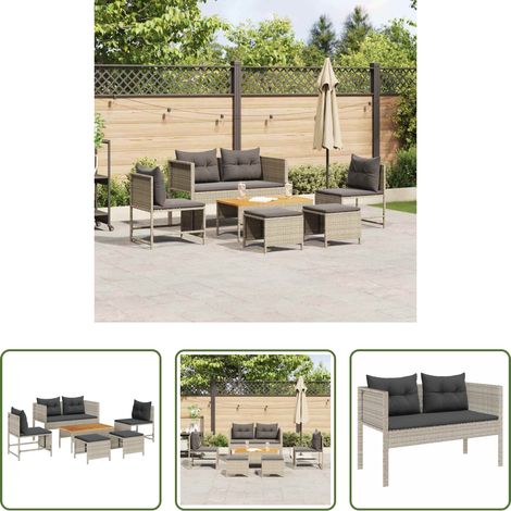 Gartentisch - Gartensofa-set 6 pcs Hellgrau und Dunkelgrau Poly-Rattan (1/5)