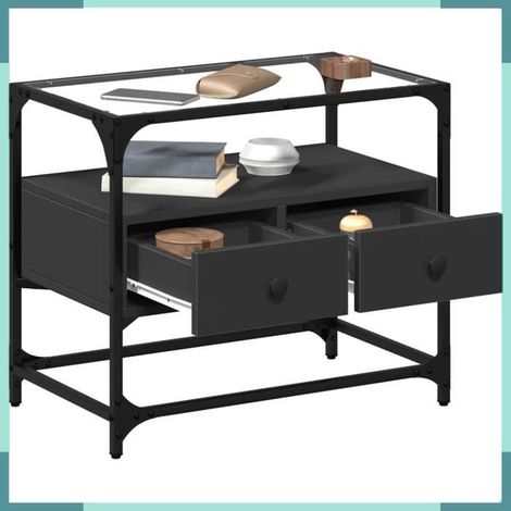 Meuble TV - 846054 - dessus en verre noir - bois d'ingénierie - 60 x 35 x 51 cm (1/5)