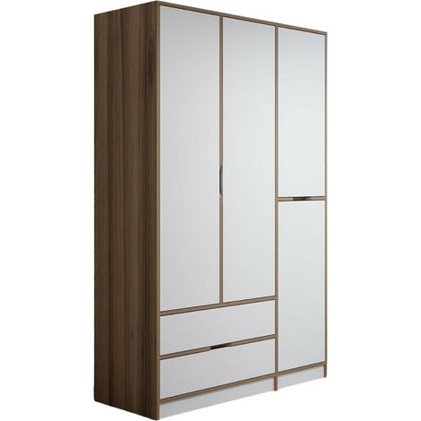 Guardaroba Kailua J105, Noce + Bianco, 208x140x52cm, Porte guardaroba: Con cerniere (1/4)