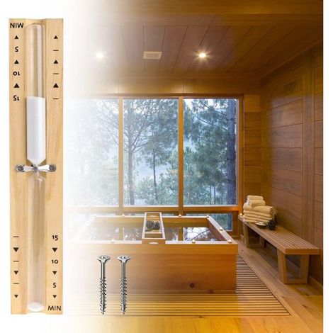 Sablier de sauna avec minuteur de 15 minutes, résistant à la chaleur, sablier en bois blanc sable (1/5)