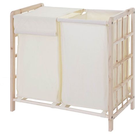 [NEUWERTIG] Wäschesammler HHG-582, Laundry Wäschebox Wäschekorb, Massiv-Holz 2 Fächer 60x60x33cm 68l hellbraun, Bezug creme