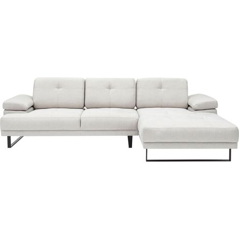Grand canapé d'angle droit tissu beige clair et métal noir Kustone 314cm (1/5)