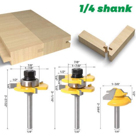 Fraise à onglet à 45 degrés avec mécanisme de verrouillage + fraise à rainurer + fraise à rainurer, fraise pour outils de travail du bois (1/4'' (6,35 mm)) (1/4)
