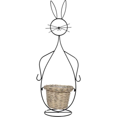 Cache-pot en Fer Noir Forme Lapin pour Intérieur - Support de Fleurs 20 x 31 x 83 cm - PANGIVO (1/2)