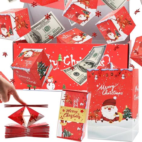 Weihnachtsüberraschungs-Spardose, faltbarer und federnder roter Umschlag 2024, einzigartiges Pop-up-Geschenk für Ihre Liebsten, 18 Hüpfer (1/5)