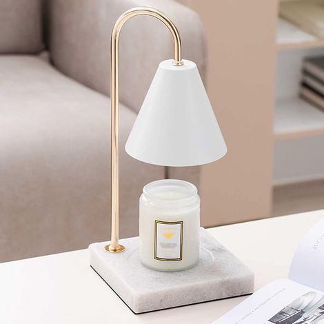 QAZQA Lampe Chauffe Bougie, Lampe Chauffe-Cire À Bougie Électrique À Intensité Variable, Brûleur de Cire sans Flamme avec Ampoule, pour la Décoration de Bureau À Domicile-Blanc