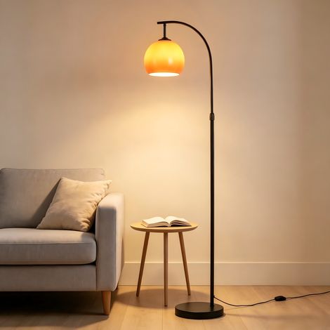 ZMH E27 Lampe Arceau Salon Lampe sur Pied avec Interrupteur Pédale 140-160cm Fer Abat-jour Verre Bras Orientable max 40W 220-240V pour Chambre Bureau (1/5)
