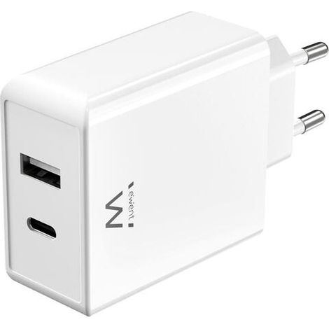 CARGADOR MOVIL EWENT CARGA RAPIDA PUERTOS USB-C Y USB-A 45W BLANCO (1/2)