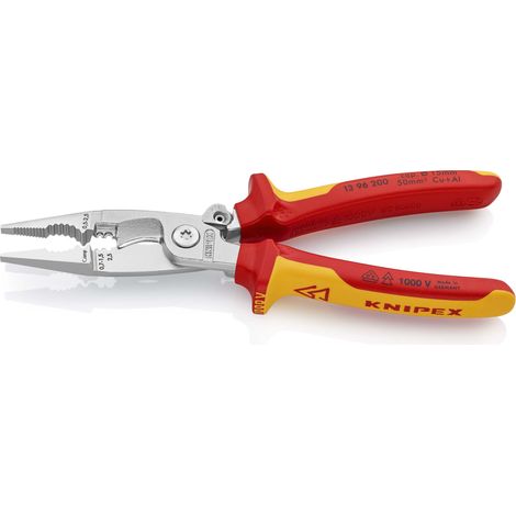 KNIPEX 13 96 200 SB Pinza per elettroinstallazioni isolati con manici rivestiti in materiale bicomponente, collaudati VDE cromata 200 mm