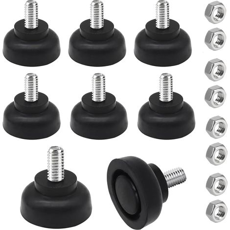 Lot de 8 patins en caoutchouc M8 réglables à visser - Pieds réglables M8 x 30 mm - Pieds avec écrous - Amortisseur de chocs - Antidérapants - Pour meubles, tables, chaises, canapés