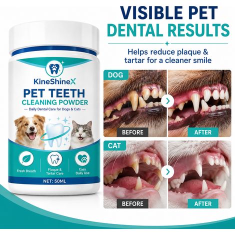KineShineX Pet Dental Powder, geeignet für Hunde und Katzen, entfernt sanft Zahnbelag und beseitigt Mundgeruch, Zahnpflegepulver.