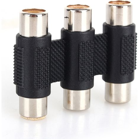 1Pcs Connecteur RCA Audio Vidéo Femelle vers Femelle, Adaptateur Triple 3 Canaux, Plastique Moulé Noir pour Loisirs (1/5)