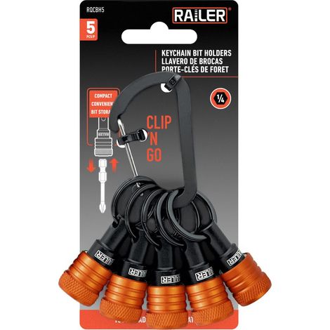 Lot de 5 porte-embouts à tige hexagonale de 6,35 mm – Design à changement rapide pour tourne-écrous, tournevis et forets, mousqueton porte-clés inclus (1/5)