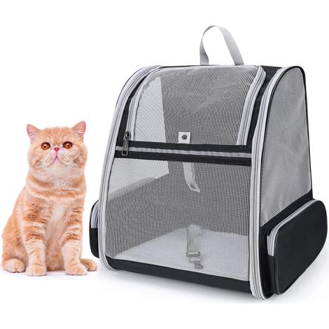 1 Sac à Dos Transport Chien Chat, Maille Ventilée 38x32x42cm, Pliable, Pour Voyage Randonnée (1/5)