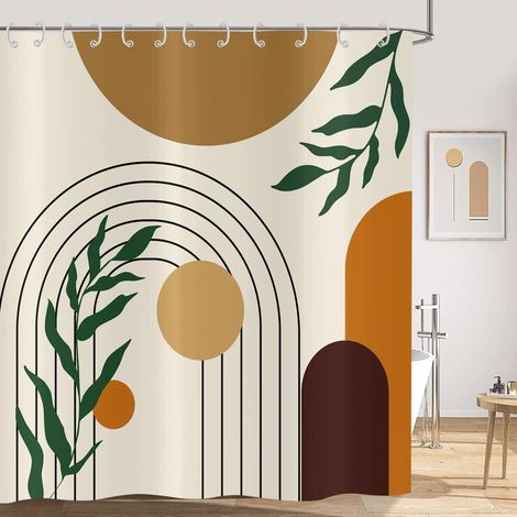 1 Rideau de douche, 180x200cm, polyester imperméable, motif feuilles, salle de bain