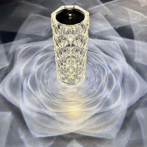 Lampe de table cylindrique en cristal de style européen, rechargeable par USB, avec commande tactile et intensité variable. Lampe de chevet moderne en acrylique effet diamant, idéale pour la décoratio (1/4)
