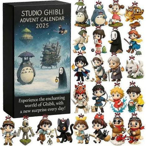 Calendrier de Noël 2026 Anime Ghibli, boîte cadeau de décompte de Noël de 24 jours avec 24 figurines 3D d'anime pour enfants et adultes