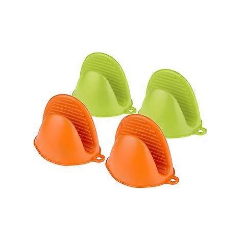 Silikon-Ofenhandschuhe, 4er-Pack (Grün + Orange), Silikon-Topflappen, Mini-Ofenhandschuhe, hitzebeständige Topflappen (1/5)