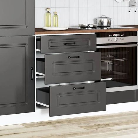 Meuble Bas de Cuisine en Bois d'Ingénierie Noir - Rangement Moderne avec Portes, Idéal pour Cuisine et Salle de Bain (1/5)
