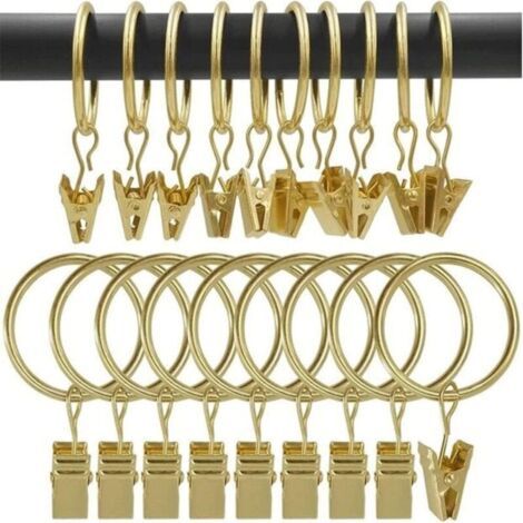 30 Pièces Anneaux de Rideaux, avec Métal Pince, Robuste, Antirouille, pour Tringle à Rideaux(Or)
