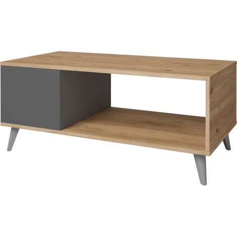 Mesa de centro Odda color pizarra y naturale comedor salón estilo industrial mueble 100x42x50 cm