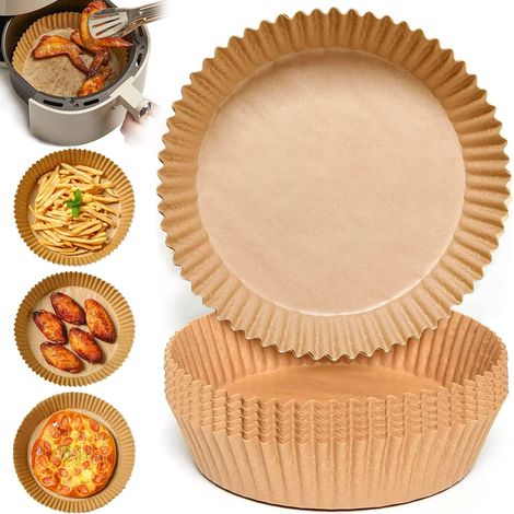 Lot de 50 doublures jetables en papier sulfurisé pour friteuses à air, 5 cm, 20 x 4,5 cm, forme ronde, marron.-AquaForge (1/5)