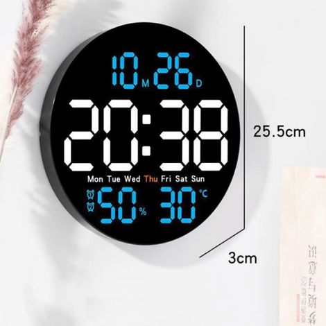 Horloge murale numérique LED 10 pouces avec affichage température, humidité, date et jour de la semaine (1/4)
